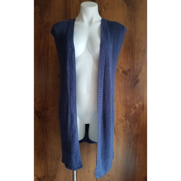 Chico's Sweaters - Chico's Blue Shimmer Long Sleeveless Cardigan Vest